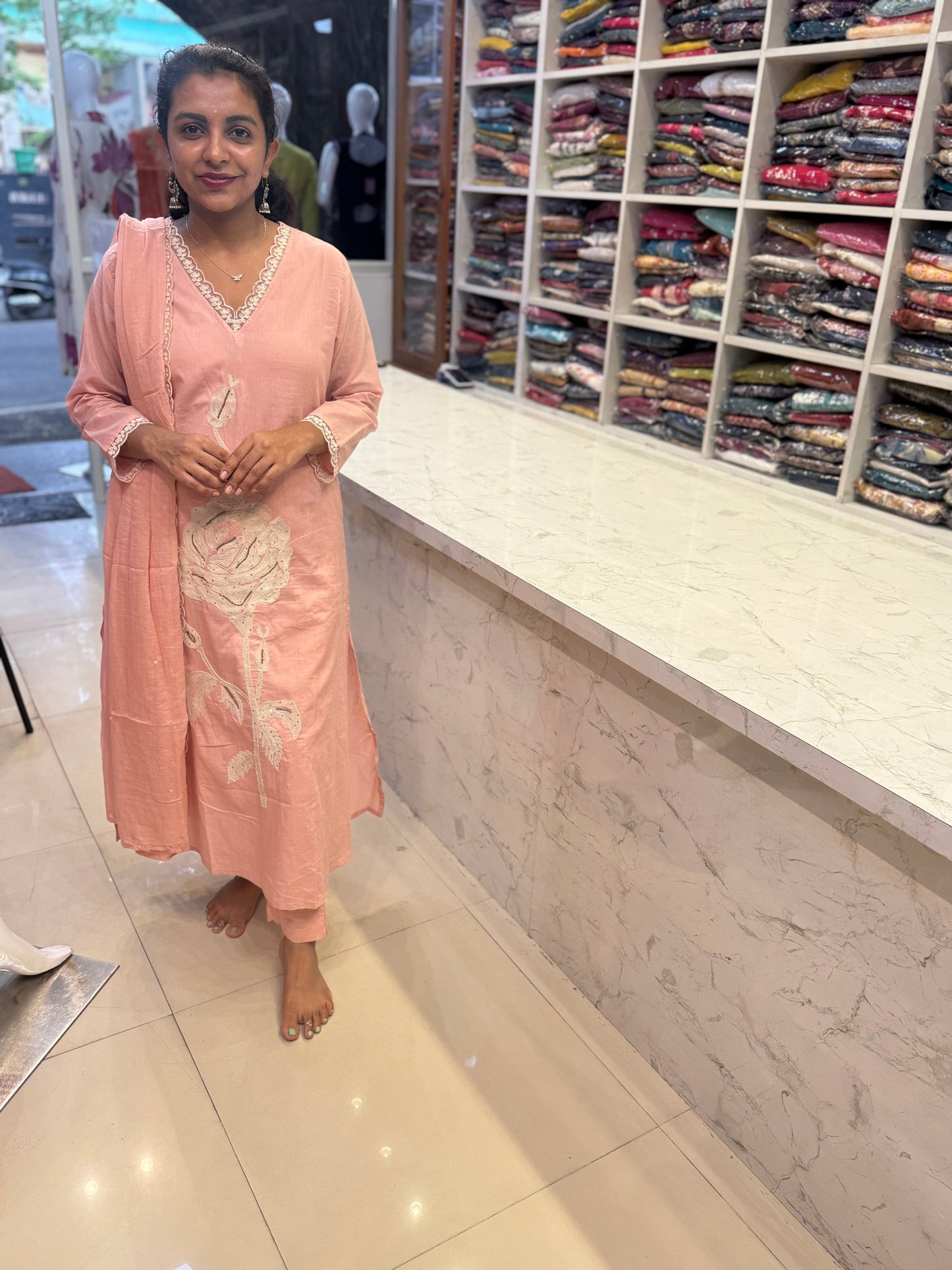 Pure Mul Cotton Lace Embroidery Kurti With Pant and Dupatta