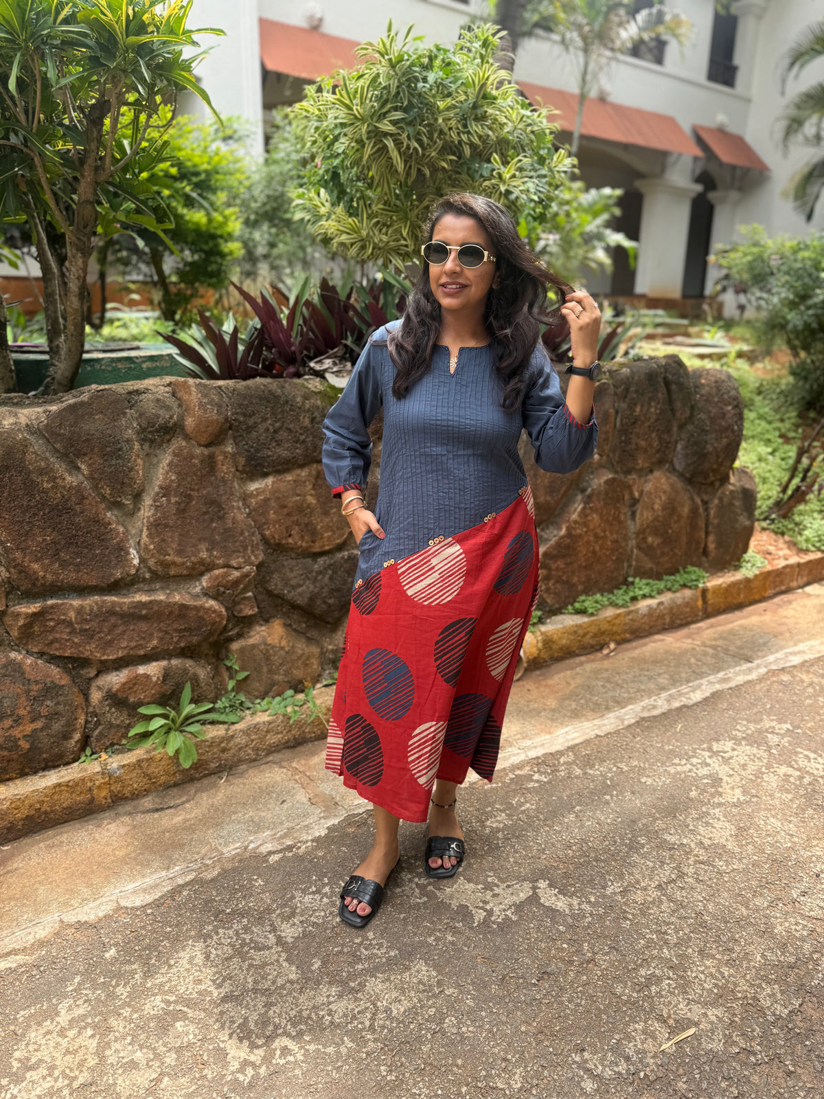 Printed A-line Pure Cotton Dress - HSC1160