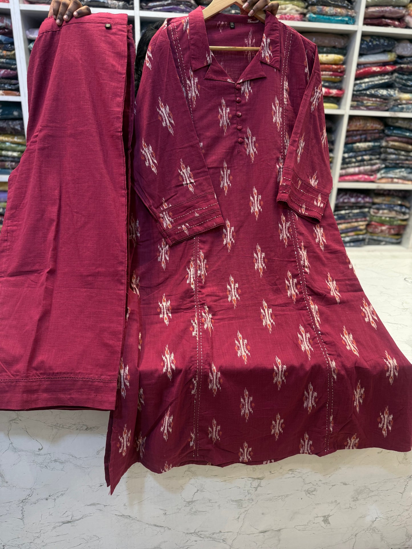 Magenta Pure Cotton Kurti With Pant - HSC1149