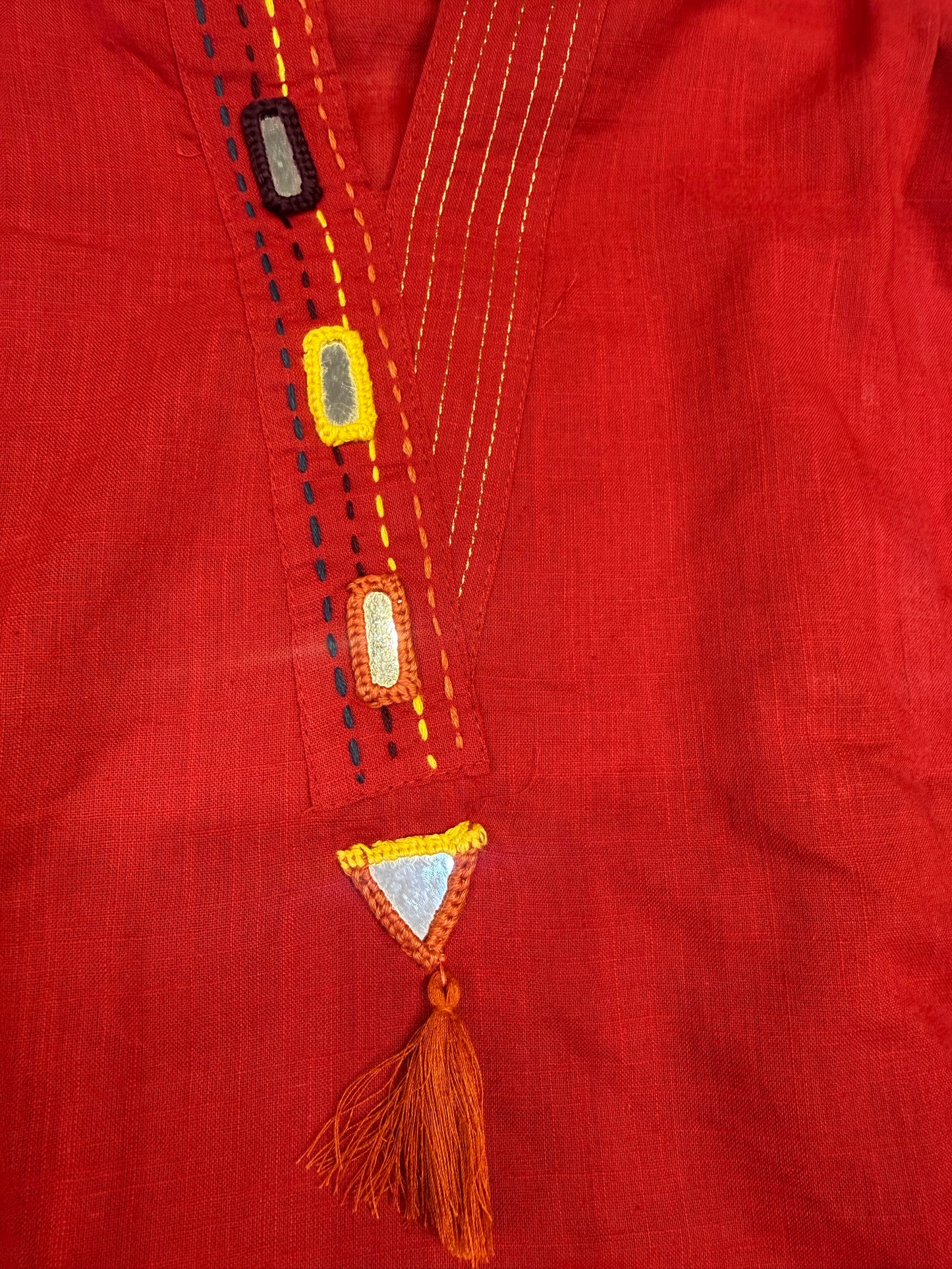 Red Pure Cotton Hand Embroidered Kurti With Pant-HSC81
