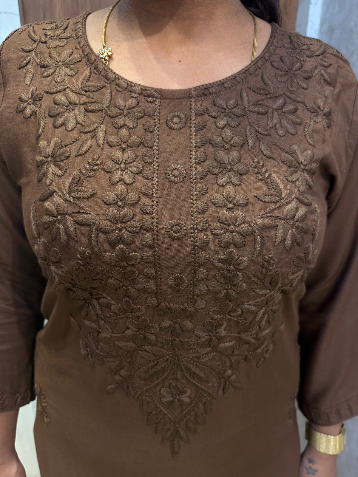 Brown Premium Rayon Embroidery Kurti With Pant -HSC1309