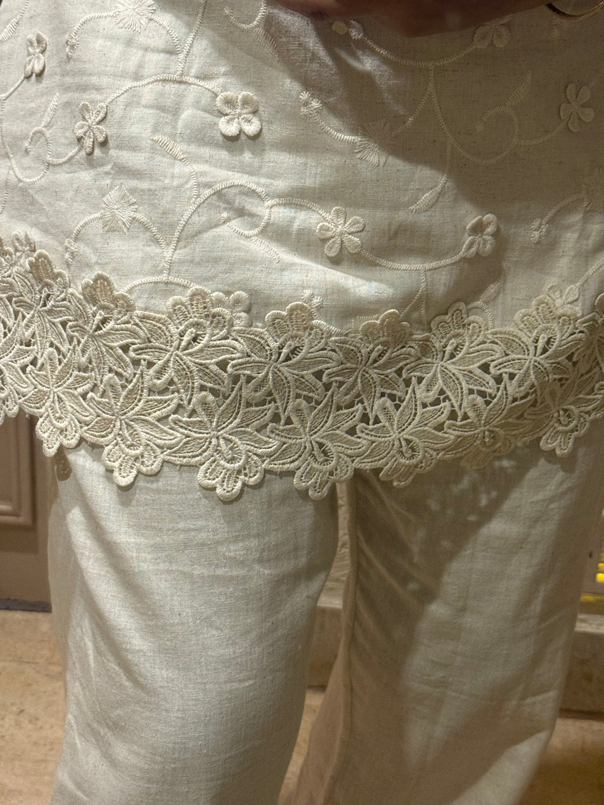 Cutwork Half White Pure Cotton Flex Co-ords Set - HSC1183