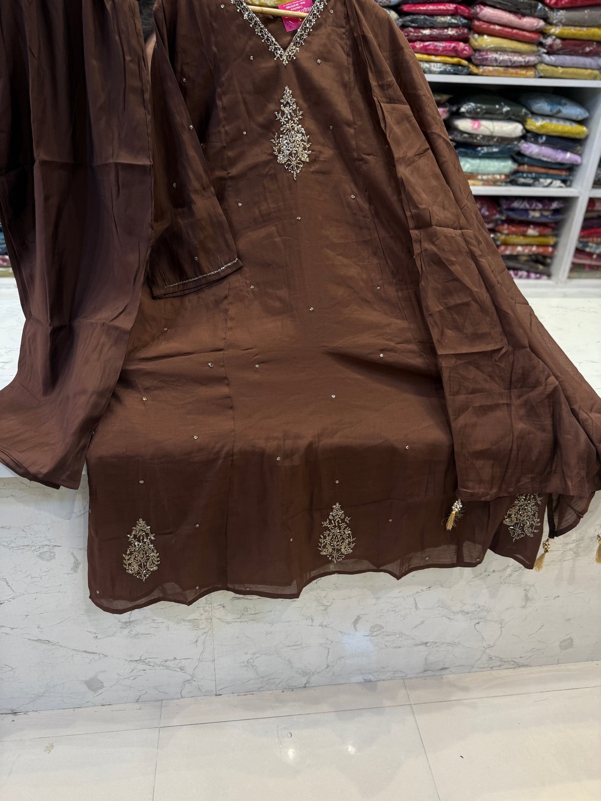 Brown Hand Embroidery Kurti With Pant and Dupatta -HSC1270