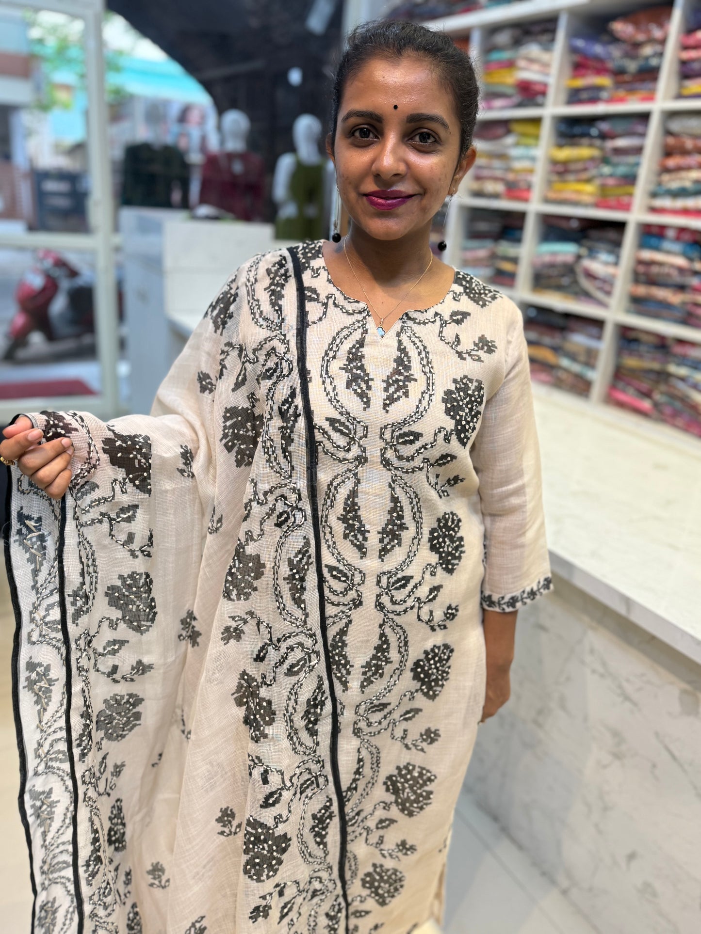 Half white Pure Kota linen