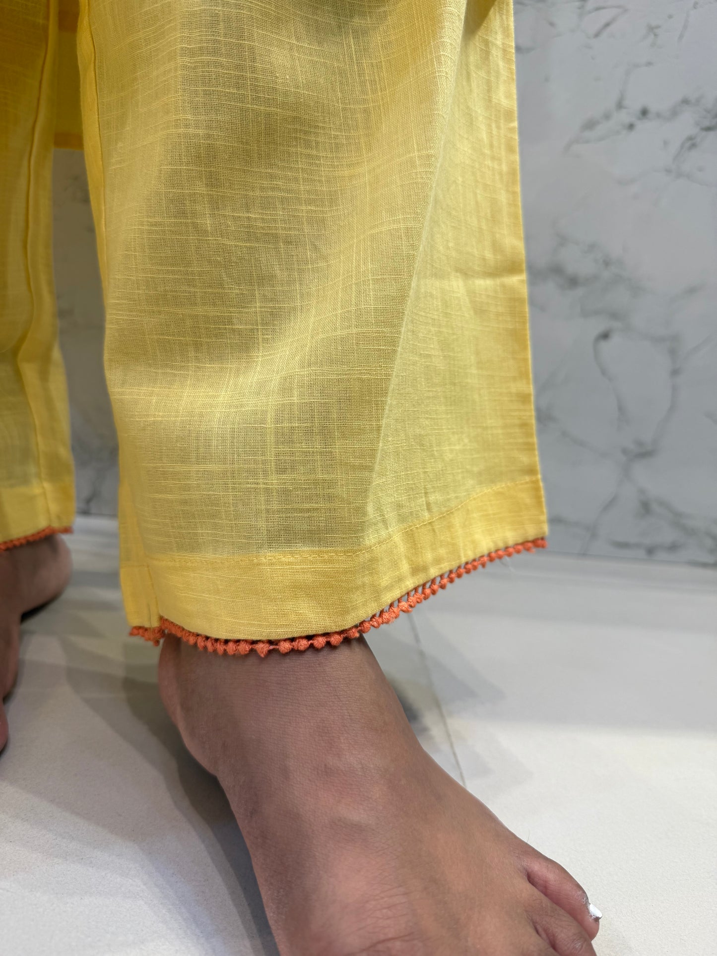 Hand Brush Painted Pure Cotton Kurti With Pant and Dupatta