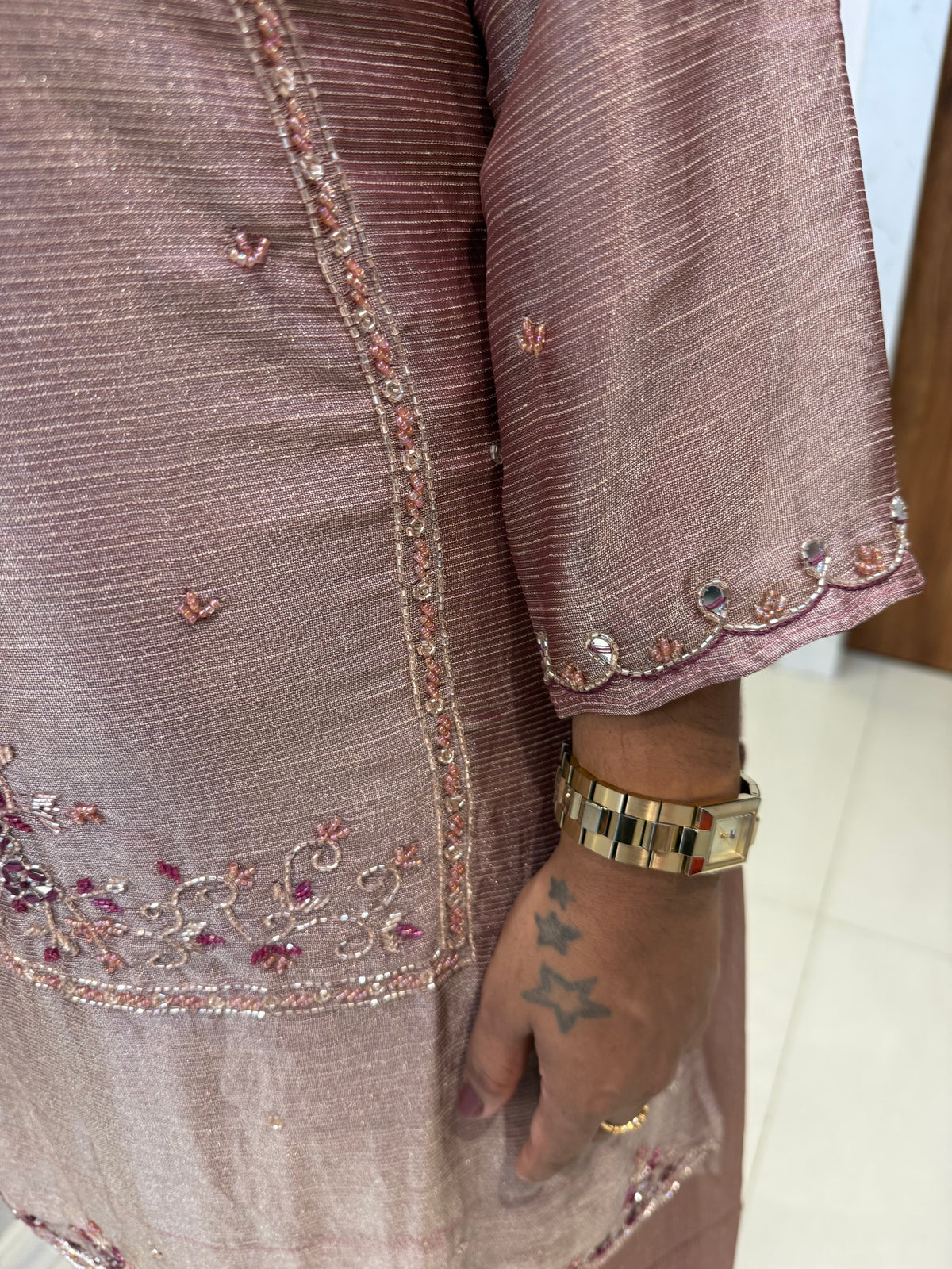 Shimmer Tissue Hand Embroidery Kurti With pant and dupatta -HSC1229