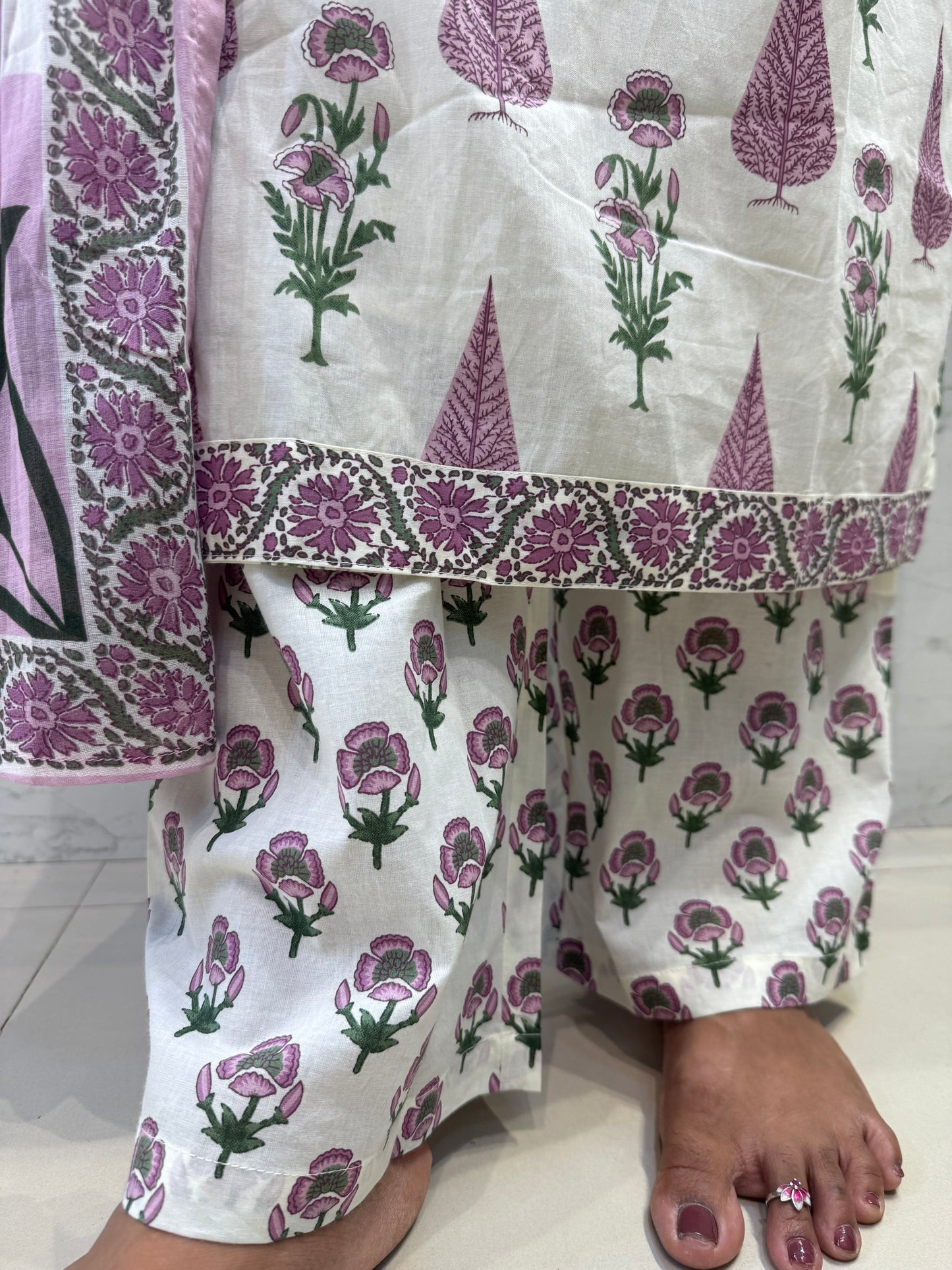 White Pure Cotton Kurti With Pant and Dupatta