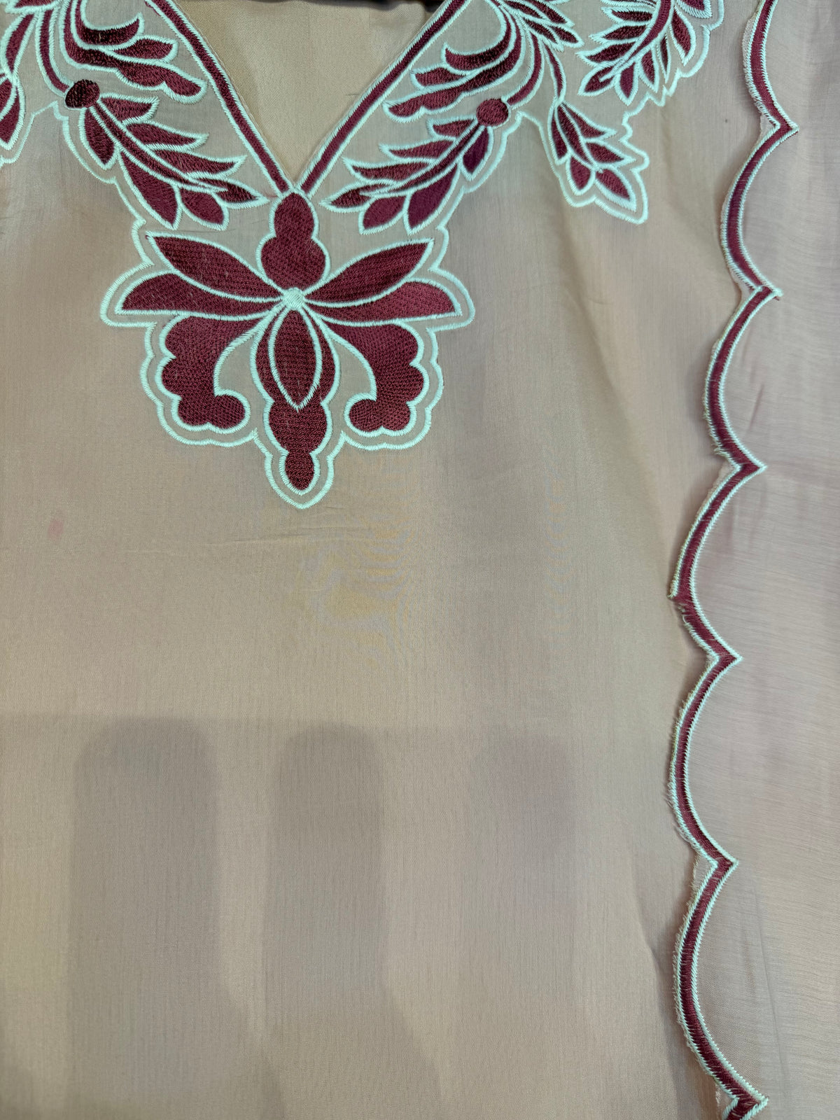 Peach Embroidery Kurti With Pant and Scallop Cut Dupatta -HSC1274
