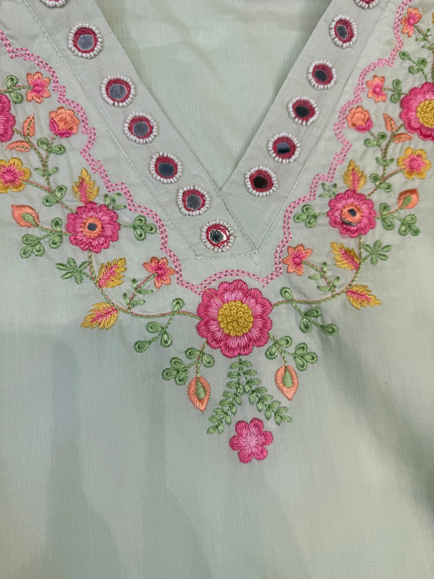 Pista Green Embroidery Kurti With Pant and Dupatta - HSC1147