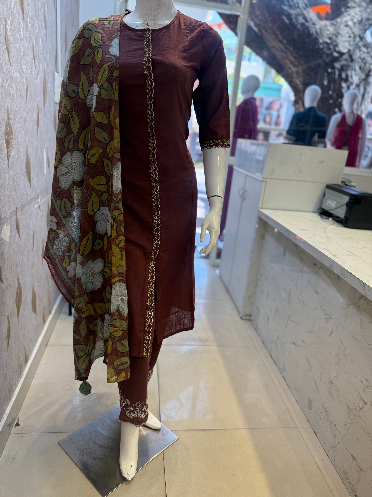 Pure Cotton Scallop cut work pant Boutique design Printed Dupatta-HSC5