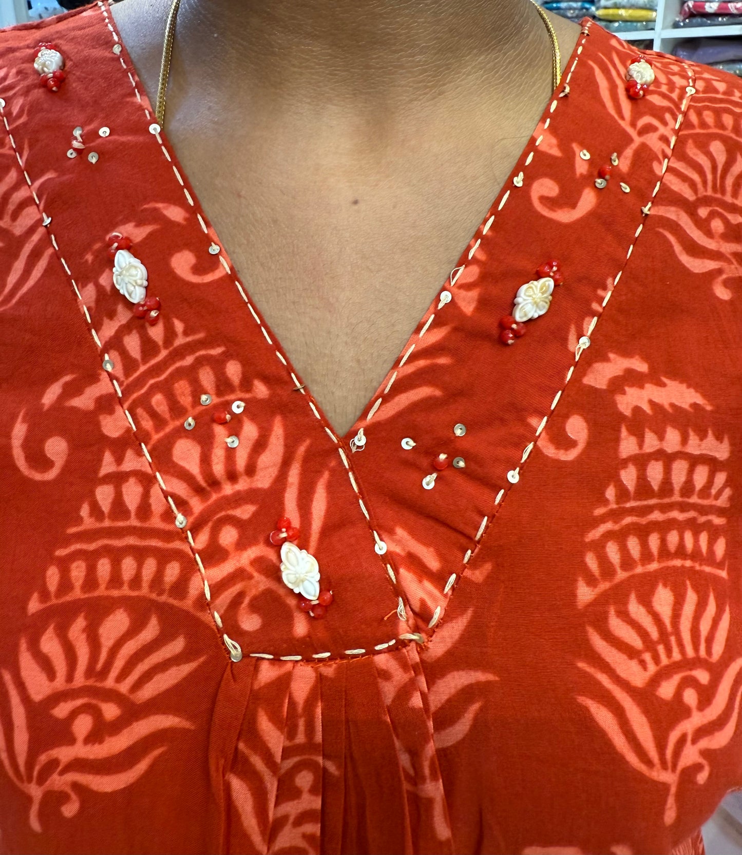 Red Pure Cotton A-line Co-ords Kurti and Pant