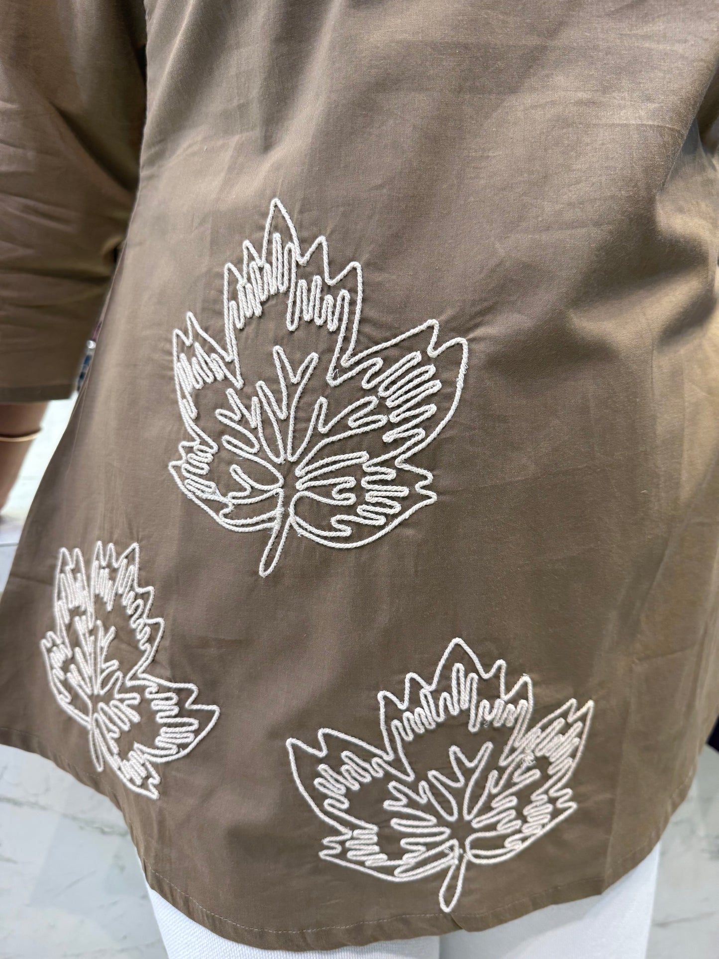 Tan Cotton Dori Embroidery Tunics Top