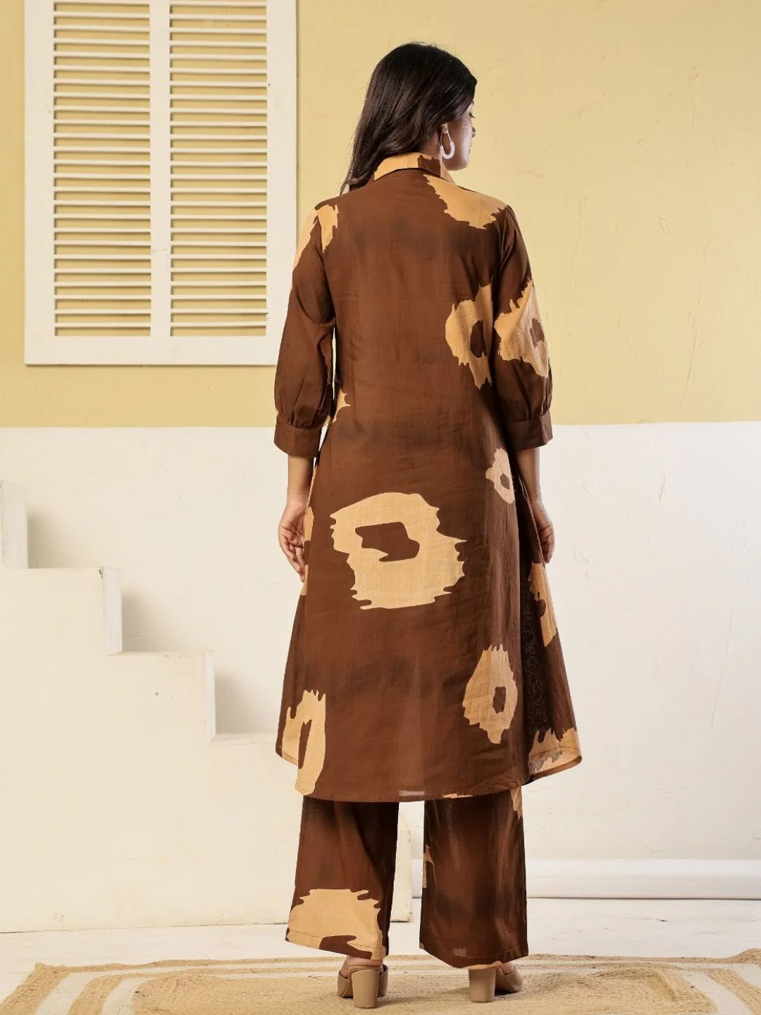 Brown Abstract Caramel Printed Cotton Co-ords set