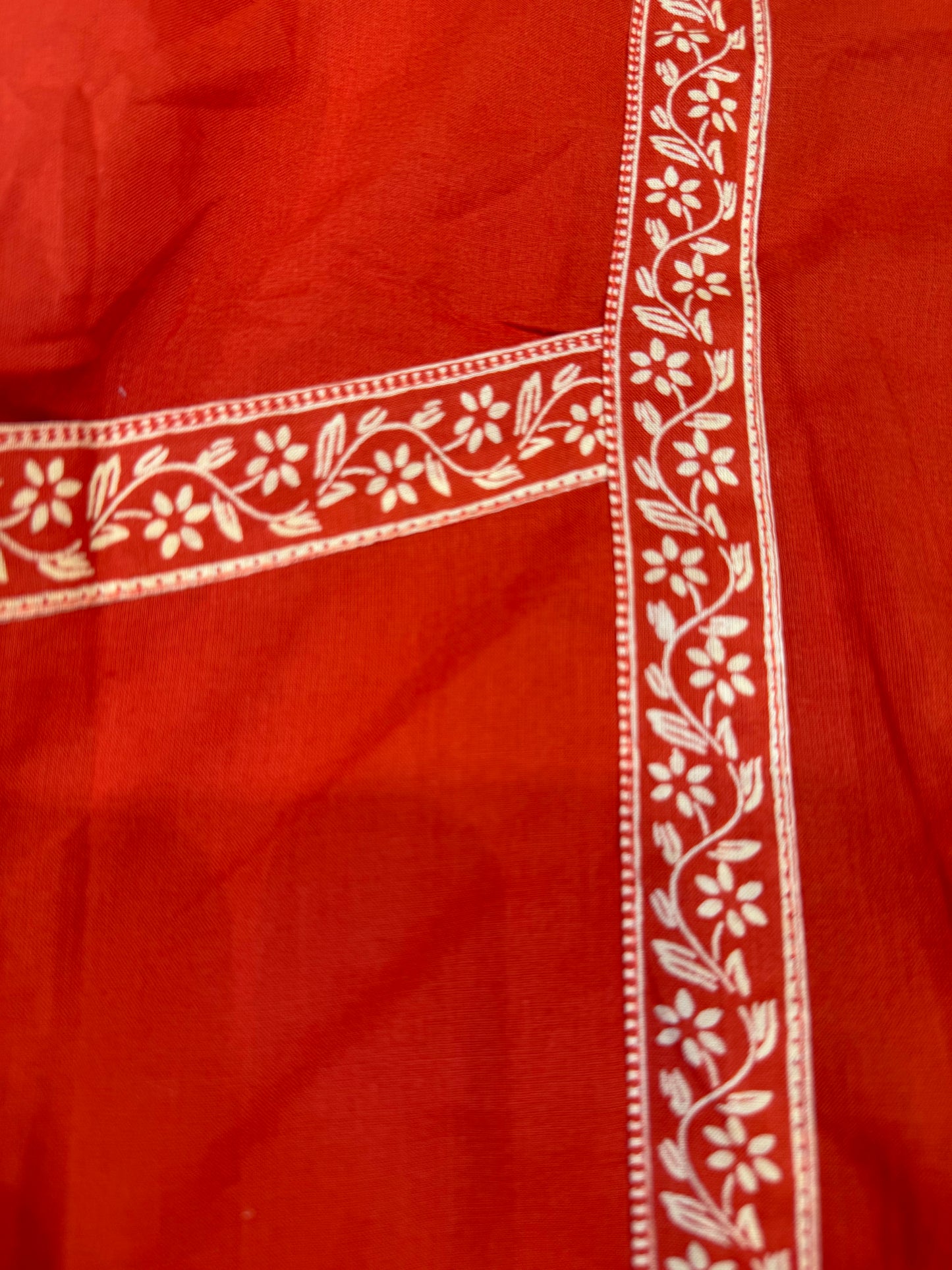 Two Sides Pockets Rust orange Pure Cotton Kurti with Printed Pant and Dupatta