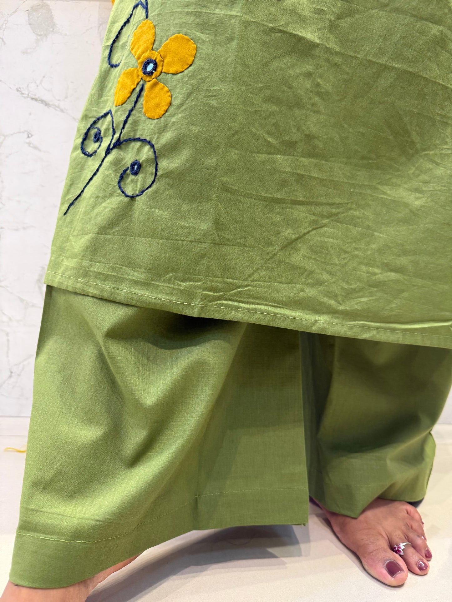 Appliqué Pure Cotton Embroidered Kurti With Pant and Dupatta-HSC132