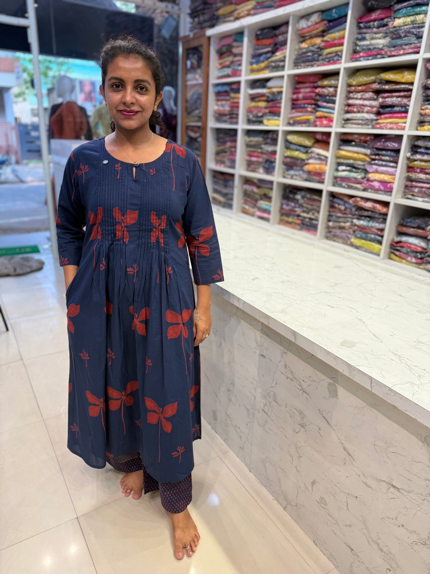 A-line Pure Cotton Printed Kurti With Pant-HSC63