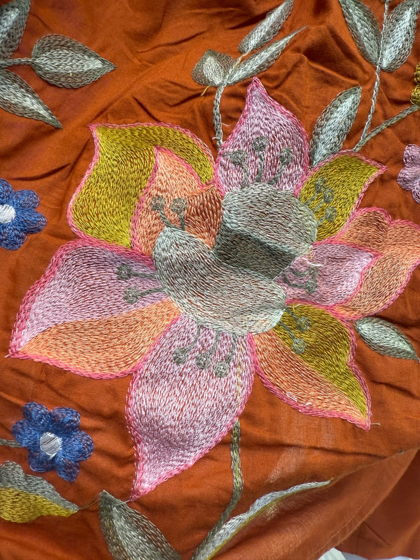 Mul Cotton Embroidery A-line Kurti With Pant And Dupatta