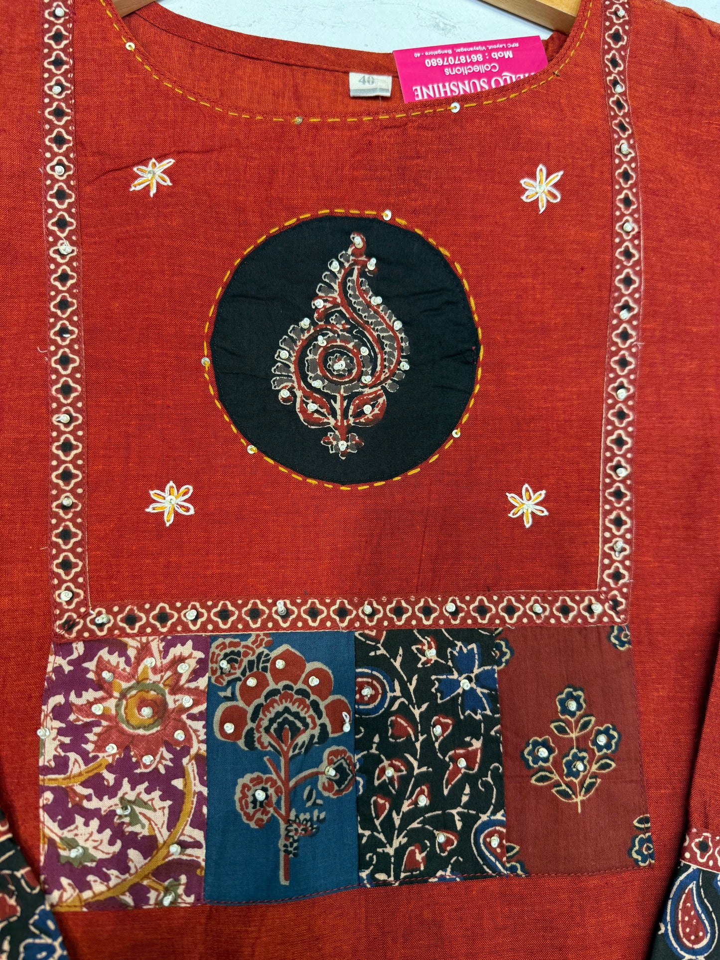 Premium Rust Orange Pure Cotton Embroidered Kurti - HSC1167