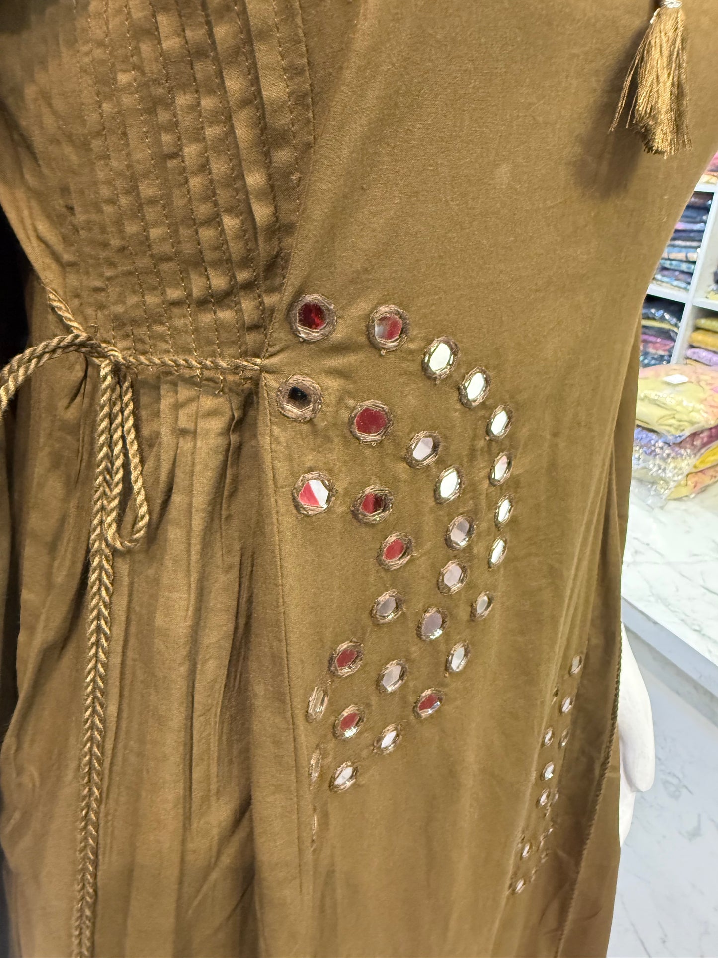 Mirror Work Pure Cotton Kurti With Pant and Dupatta-HSC128