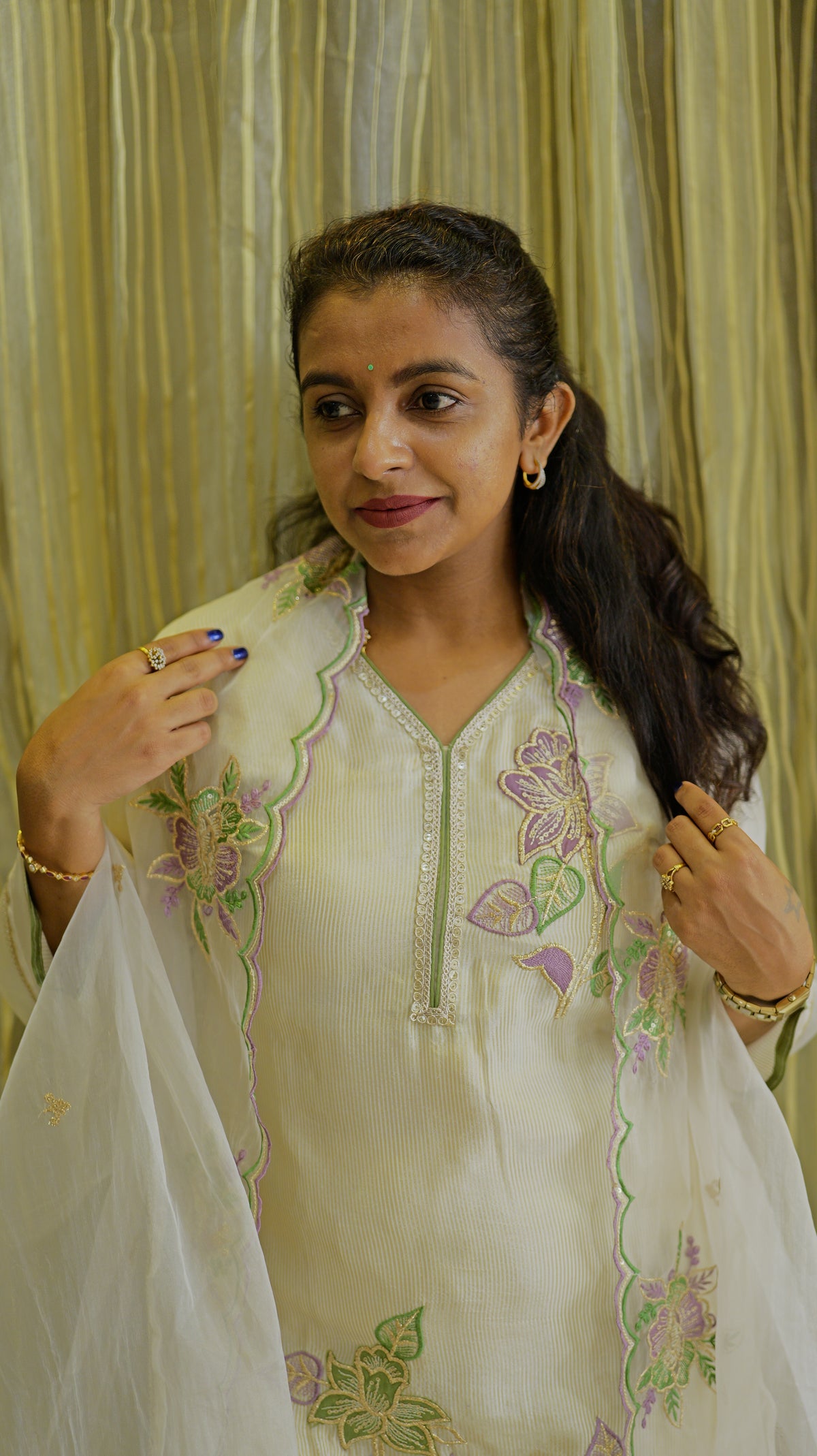 White Tissue Silk Kurti With Pant and Dupatta -HSC1245