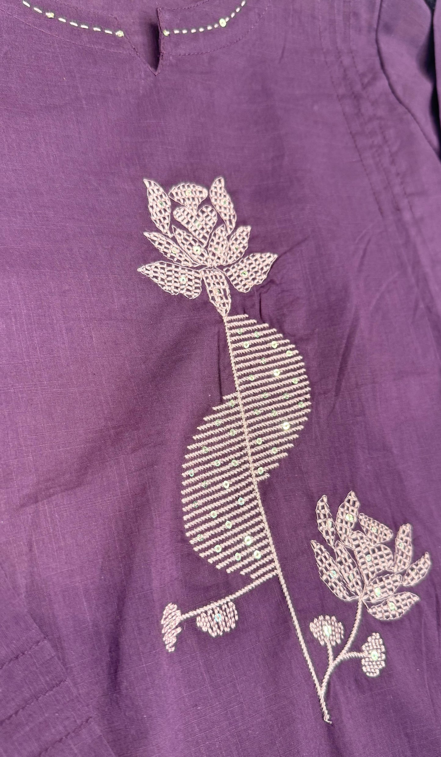Lavender Cotton Embroidered Tunics Top
