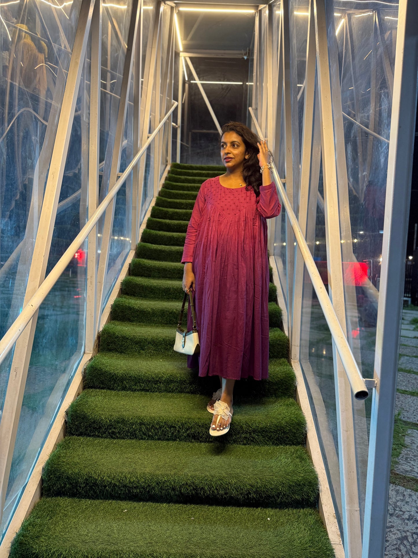 Dual Wine Mul Cotton Gown-HSC172