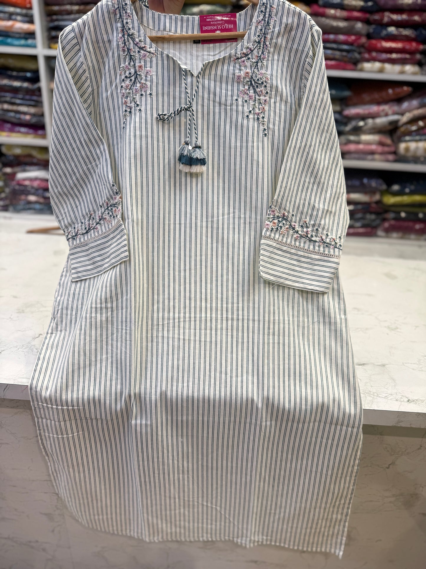 Stripes Embroidered Pure Cotton Kurti