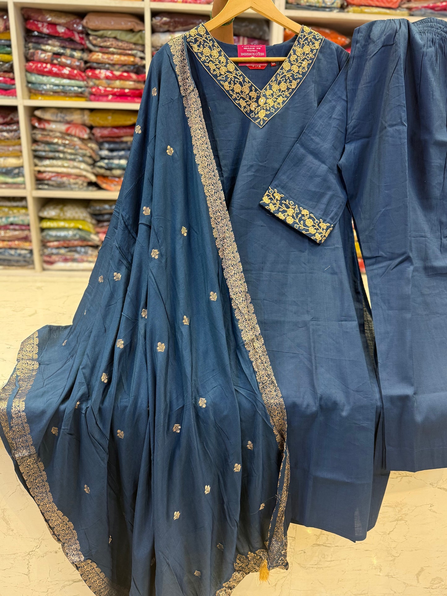 Pure Silk Embroidery Kurti With Pant and Dupatta