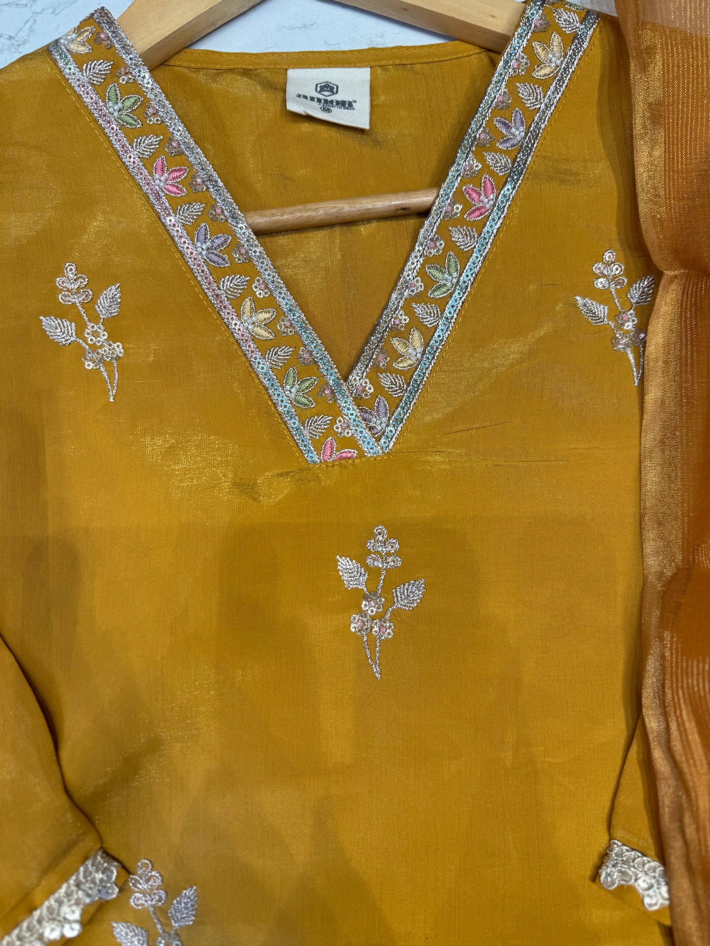 Mustard Party wear Kurti with pant and Dupatta
