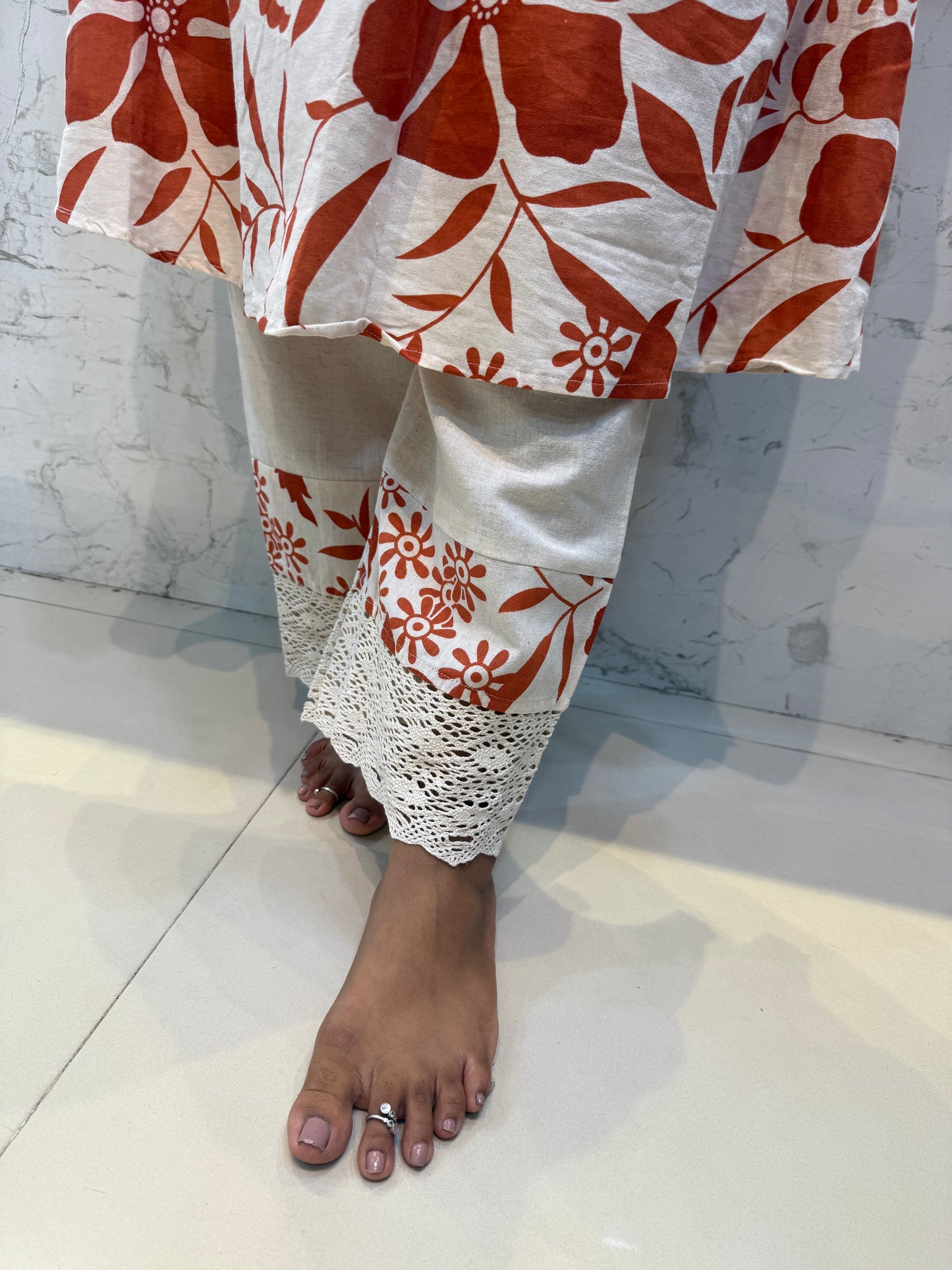 Half white Cotton Flex Co-ords Set