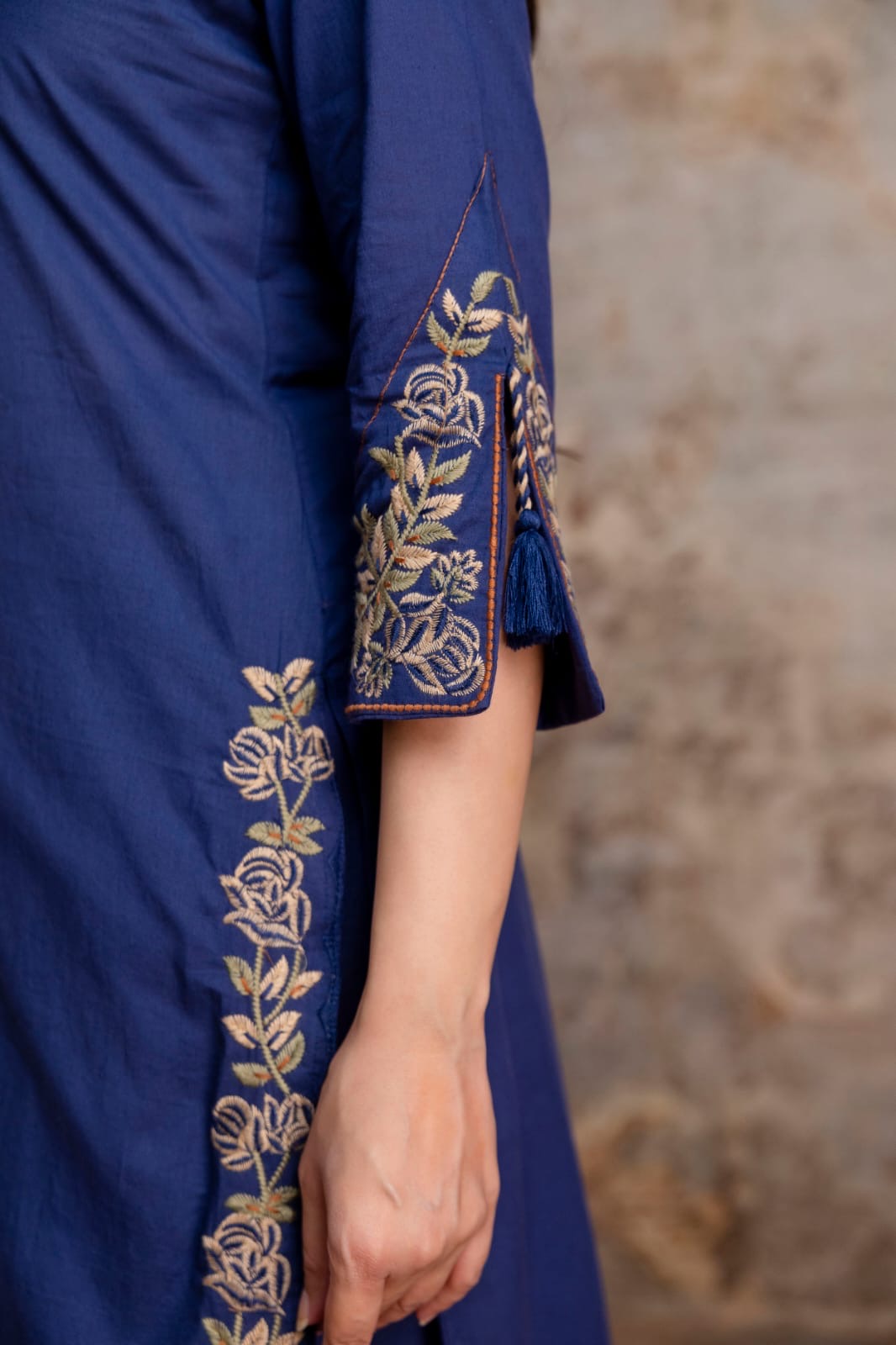 Blue Embroidery Pure Cotton Kurti With Pant and Dupatta - HSC1145