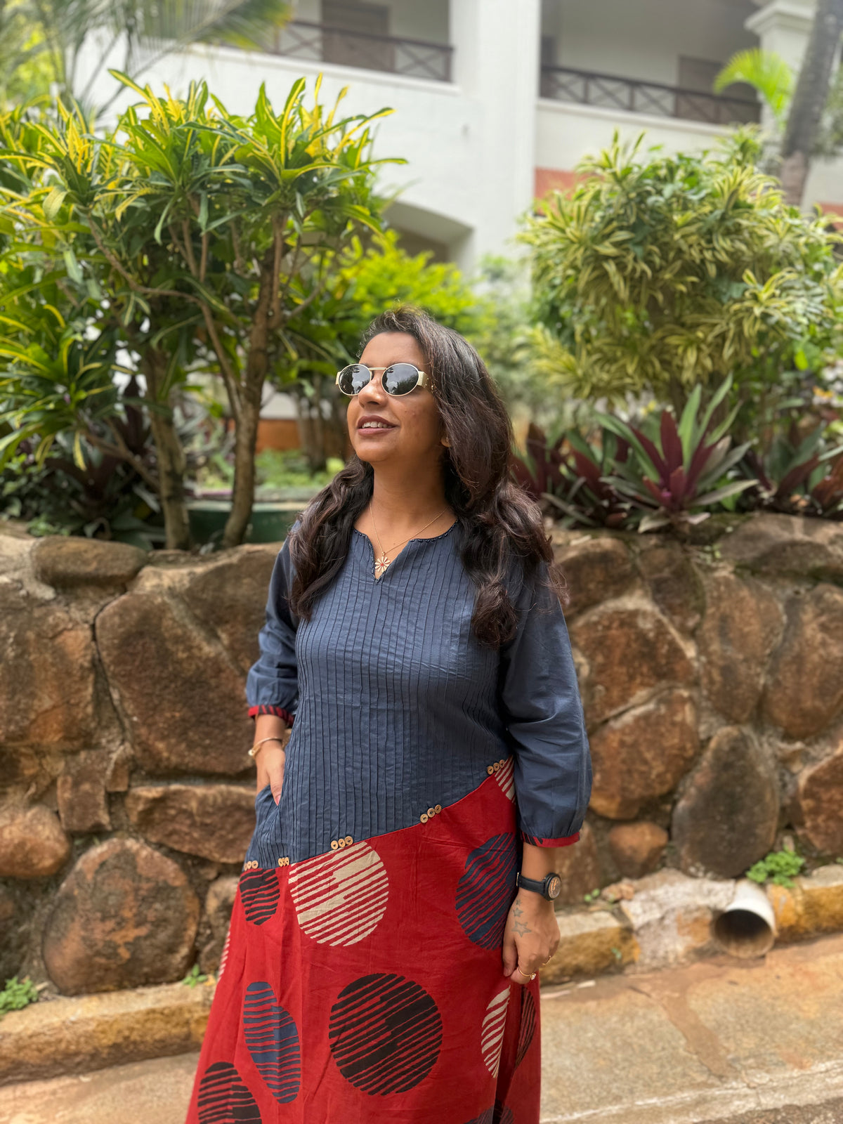 Printed A-line Pure Cotton Dress - HSC1160