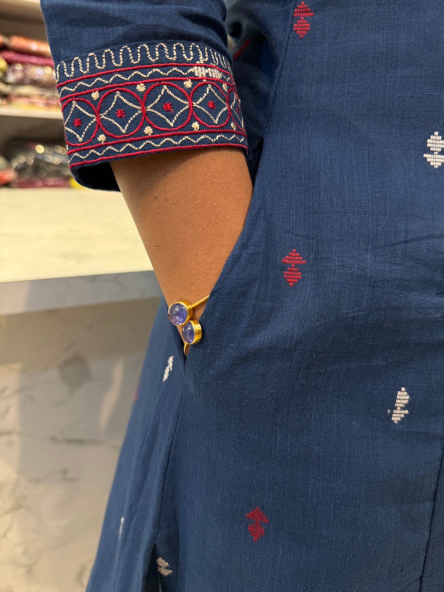 Blue Embroidery Pure Cotton Kurti