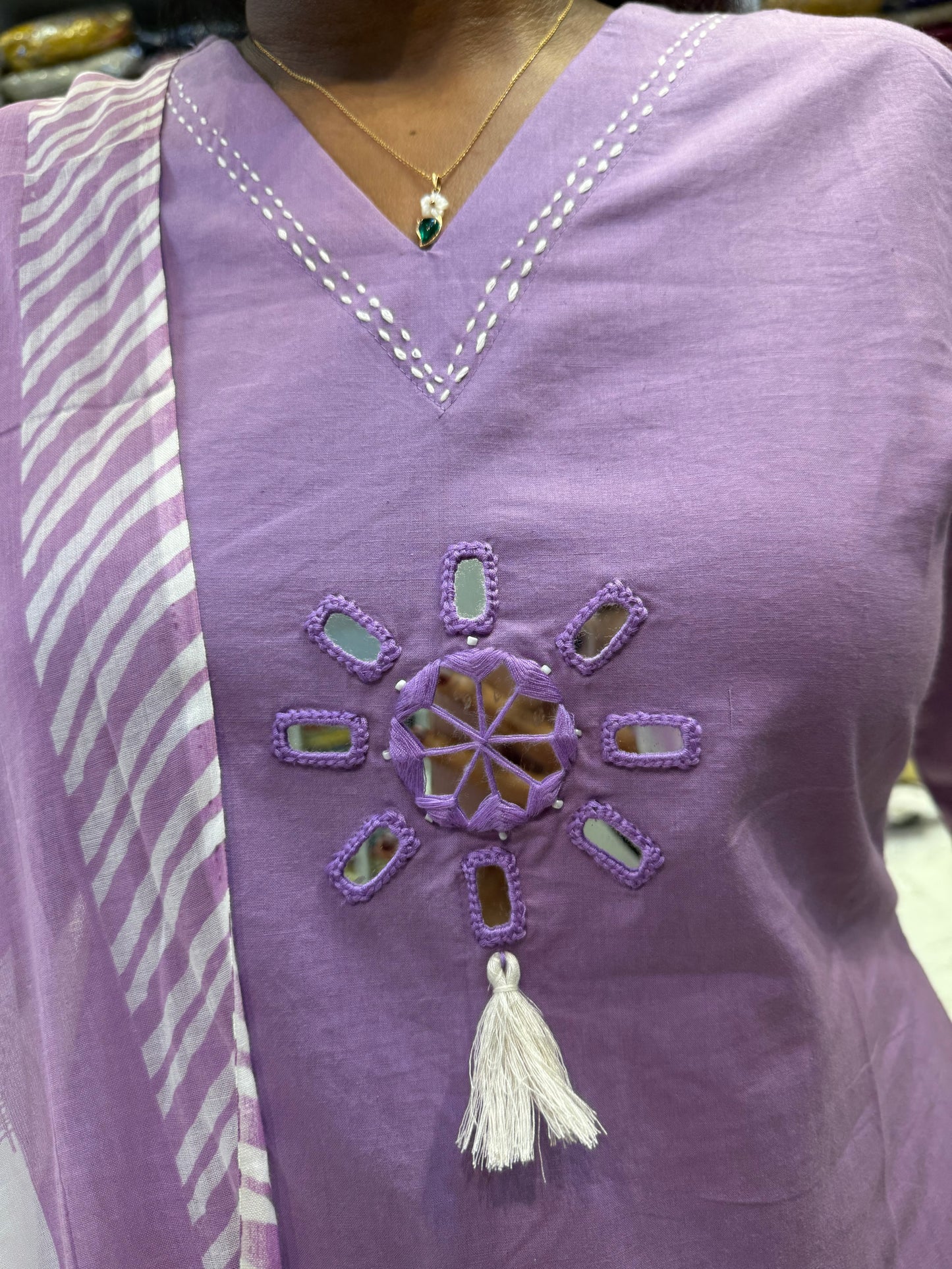 Lavender Pure Cotton Kurti With Pant and Constrast Dupatta-HSC104