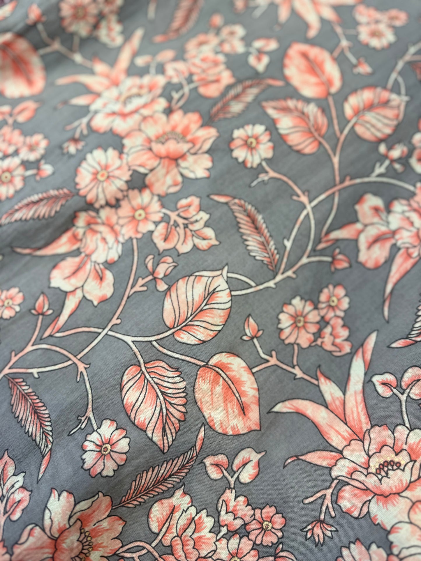 Grey Floral Cotton Tunic Top