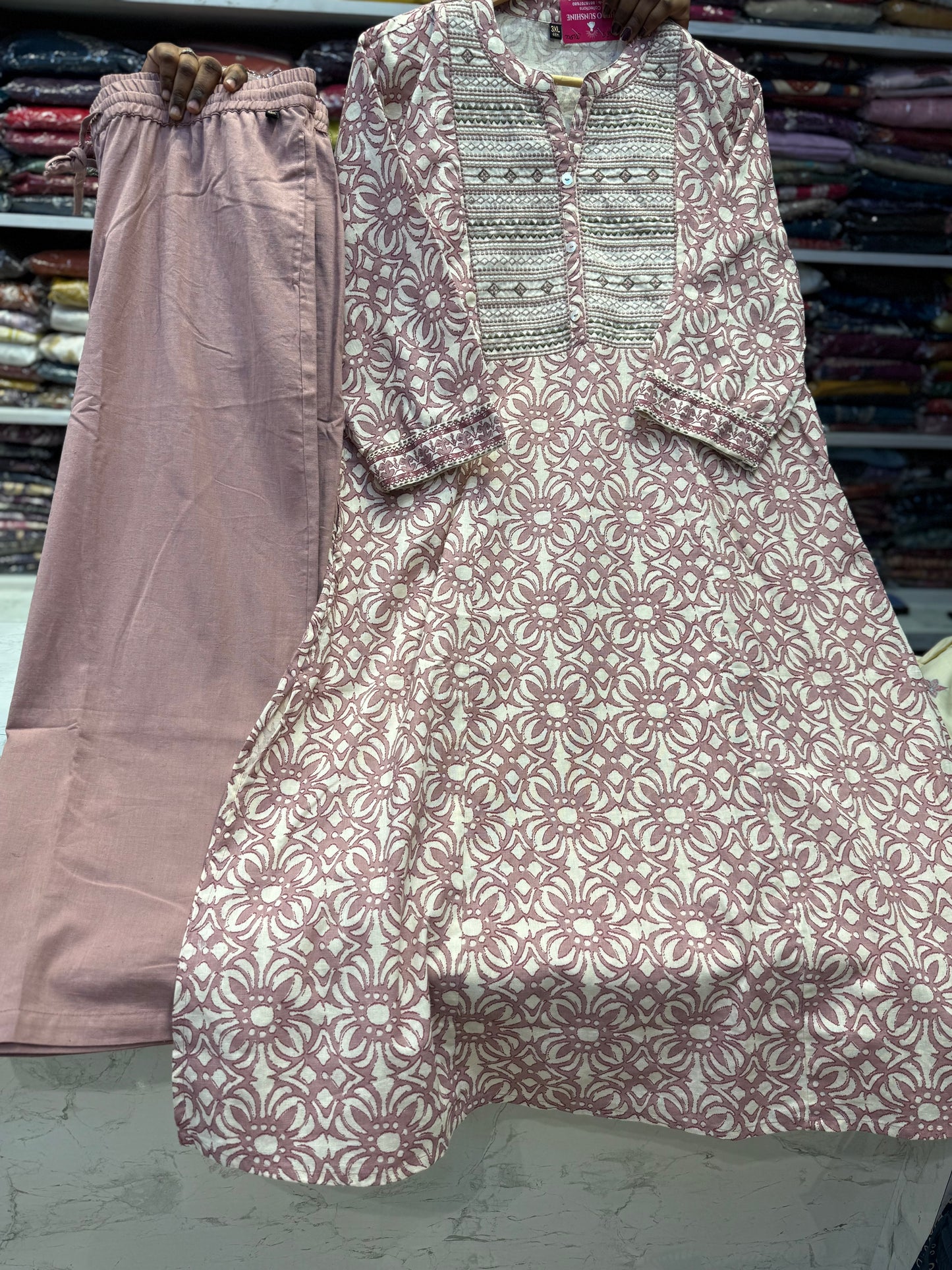 Mauve Pure Cotton Kurti With Pant Co-ords set