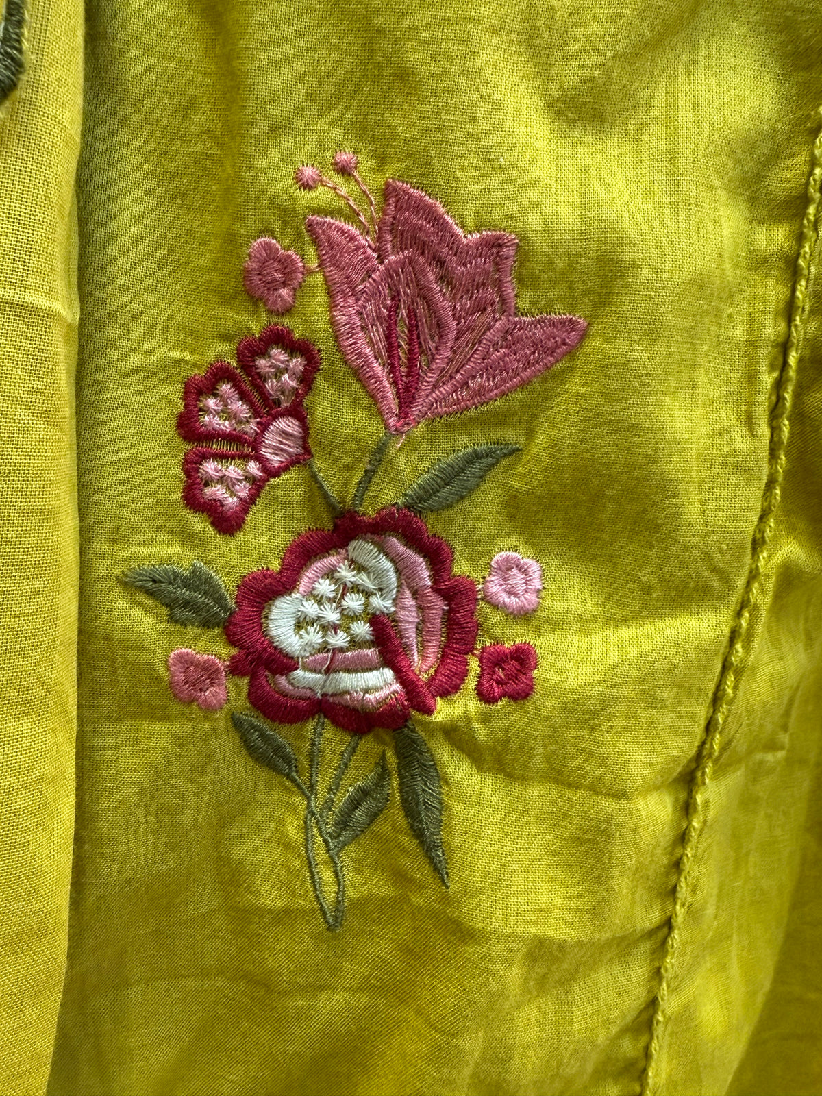 Mustard Embroidery Pure Cotton Kurti With Pant and Scallop Dupatta -HSC1285