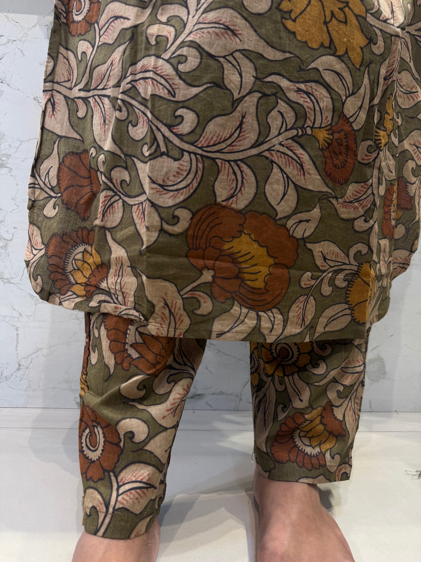 Kalamkari Printed Pure Cotton Kurti With Pant and Dupatta-HSC135