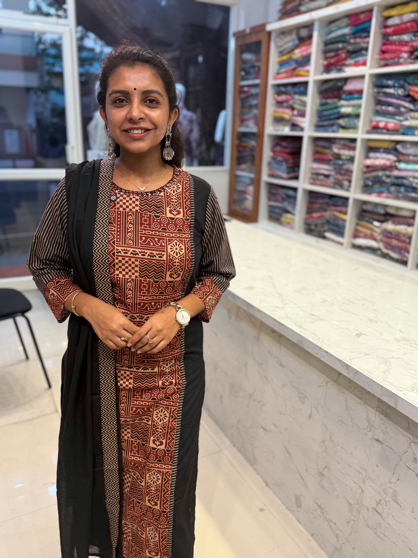 Pure Cotton Black Printed Kurti With Pant and Dupatta