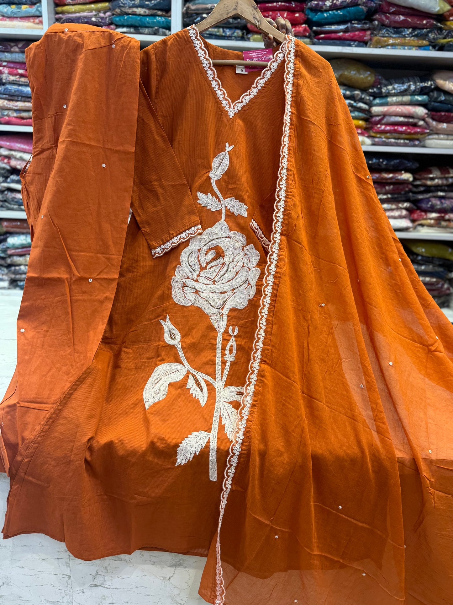 Pure Mul Cotton Lace Embroidery Kurti With Pant and Dupatta