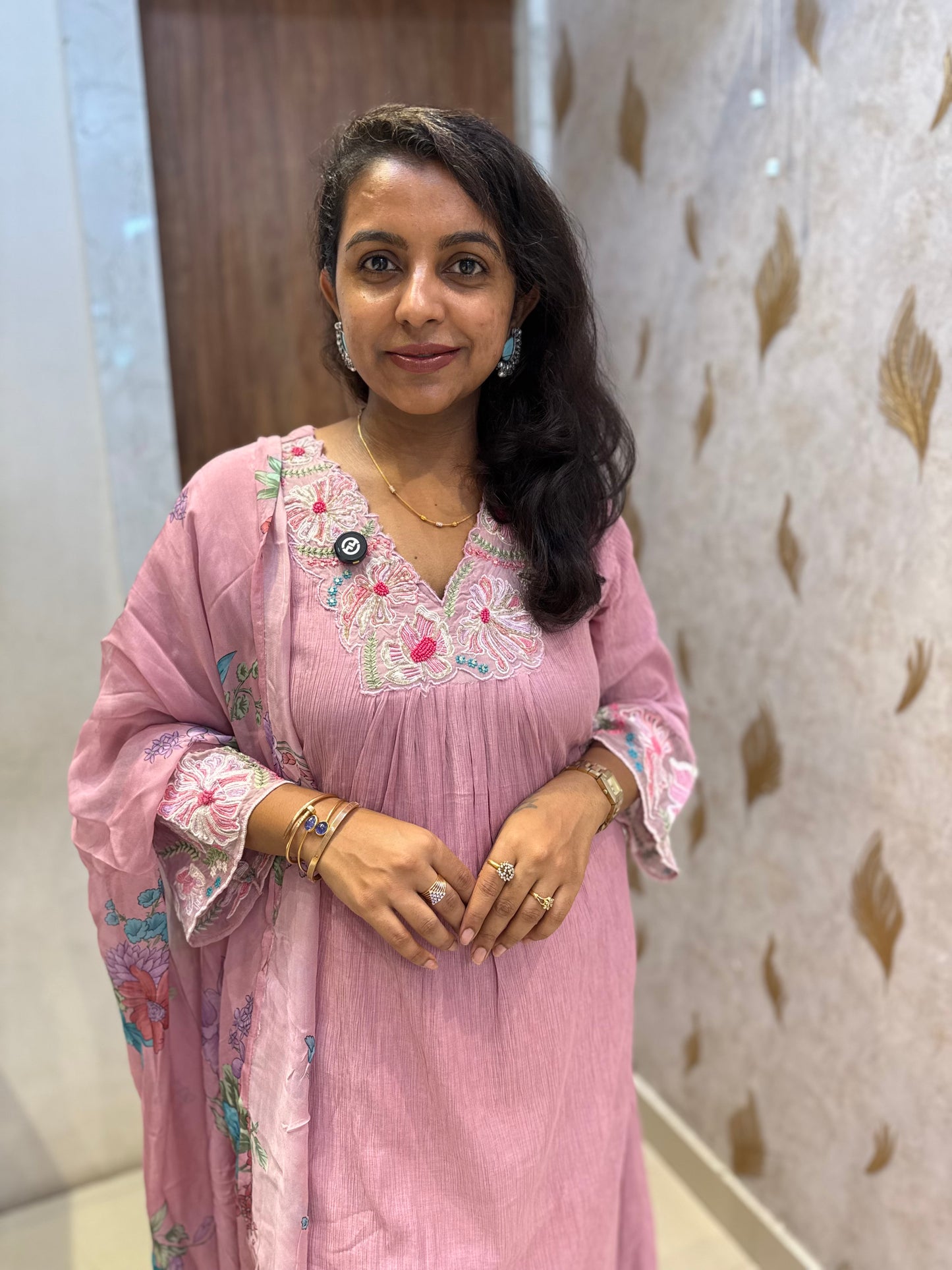 Lavender Crush Chinnon A-line Kurti With Pant and  Printed Dupatta  - HSC1158
