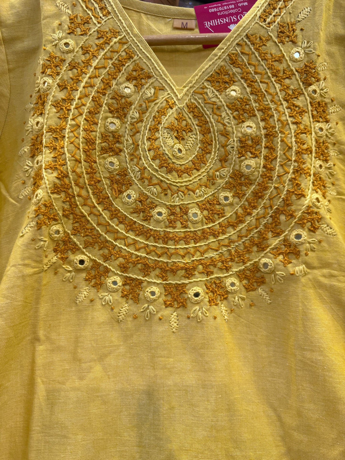 Mustard Thread Work Cotton Kurti