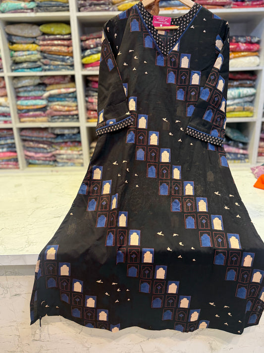 Black A-line Cotton Kurti