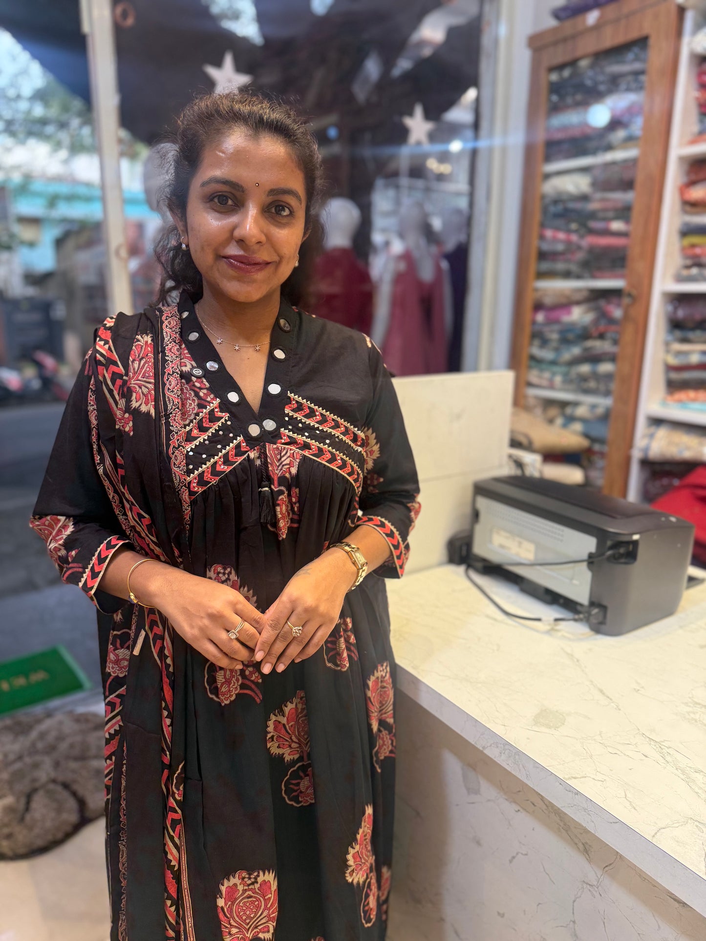 Alia Cut Mirror work Pure Cotton Kurti with Pant and Dupatta