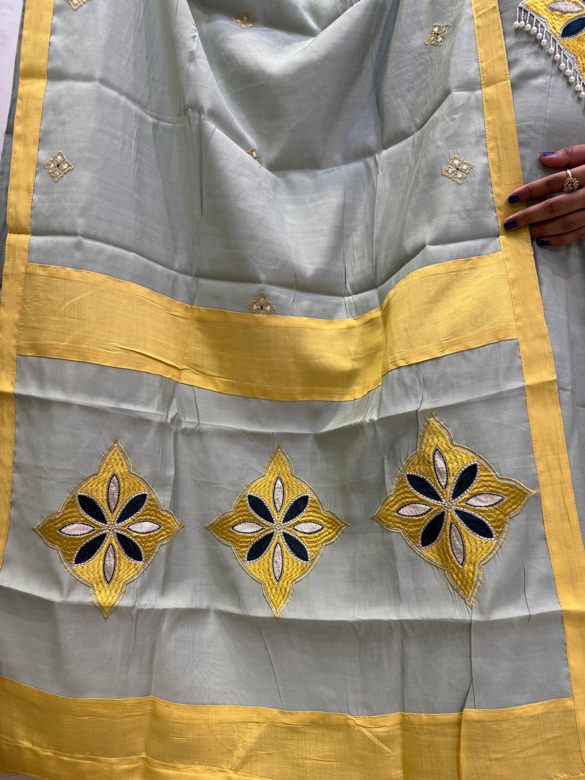Silk Embroidered Kurti With Pant and Dupatta -HSC1260