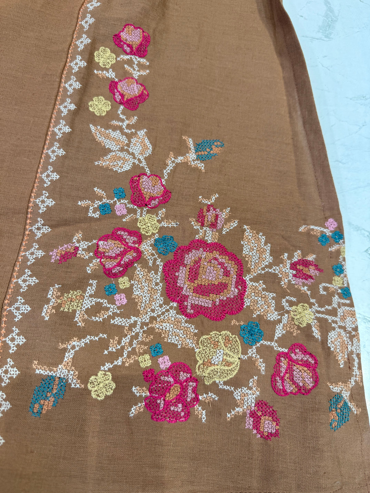 Tan Embroidery Crossstitch Pure Cotton Flex Co-ords Set -HSC1230