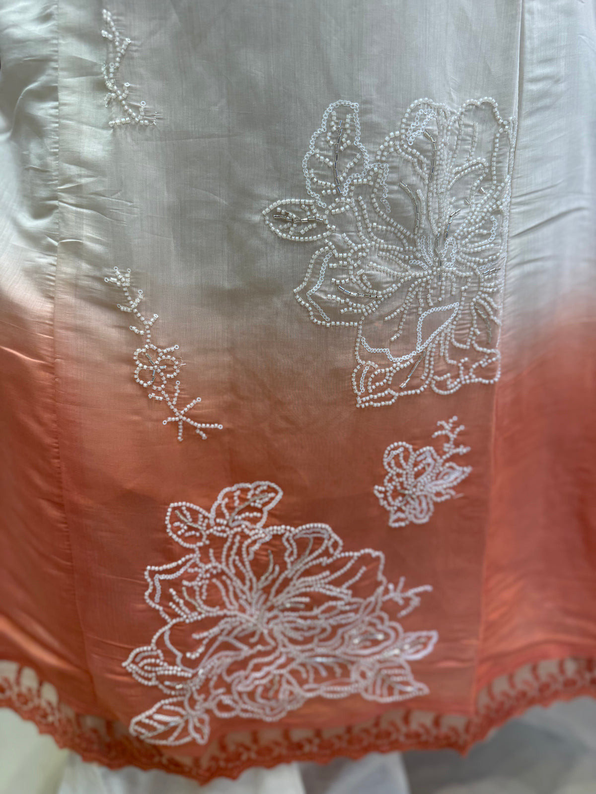 Ombre Half White Hand Embroidery Kurti With Pant and Dupatta - HSC1182