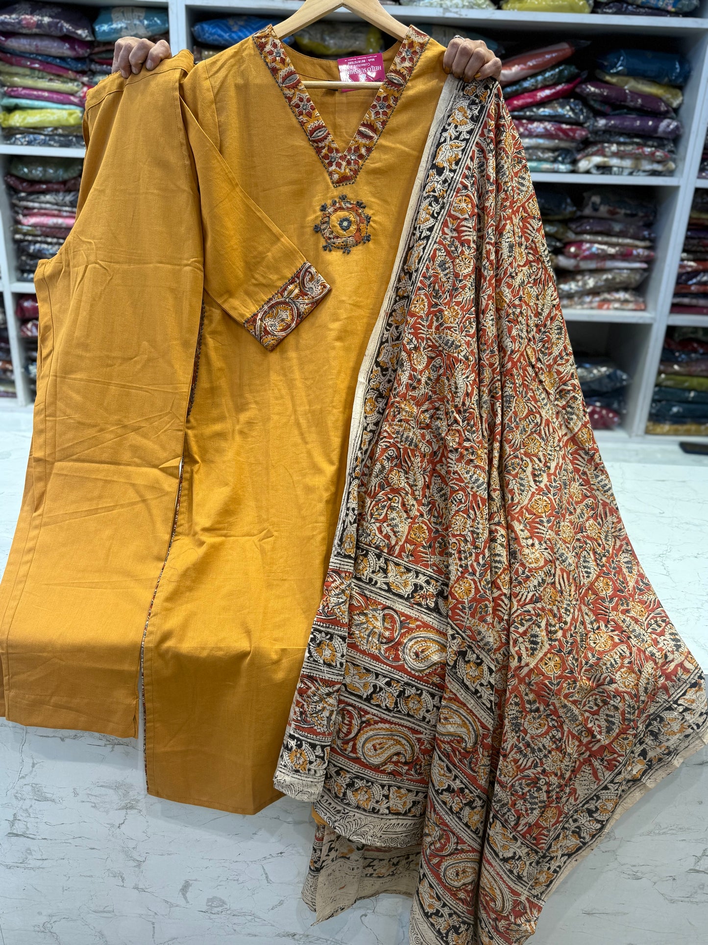 Kalamkari Pure Cotton Patch Work Printed Kurti With Pant and Dupatta