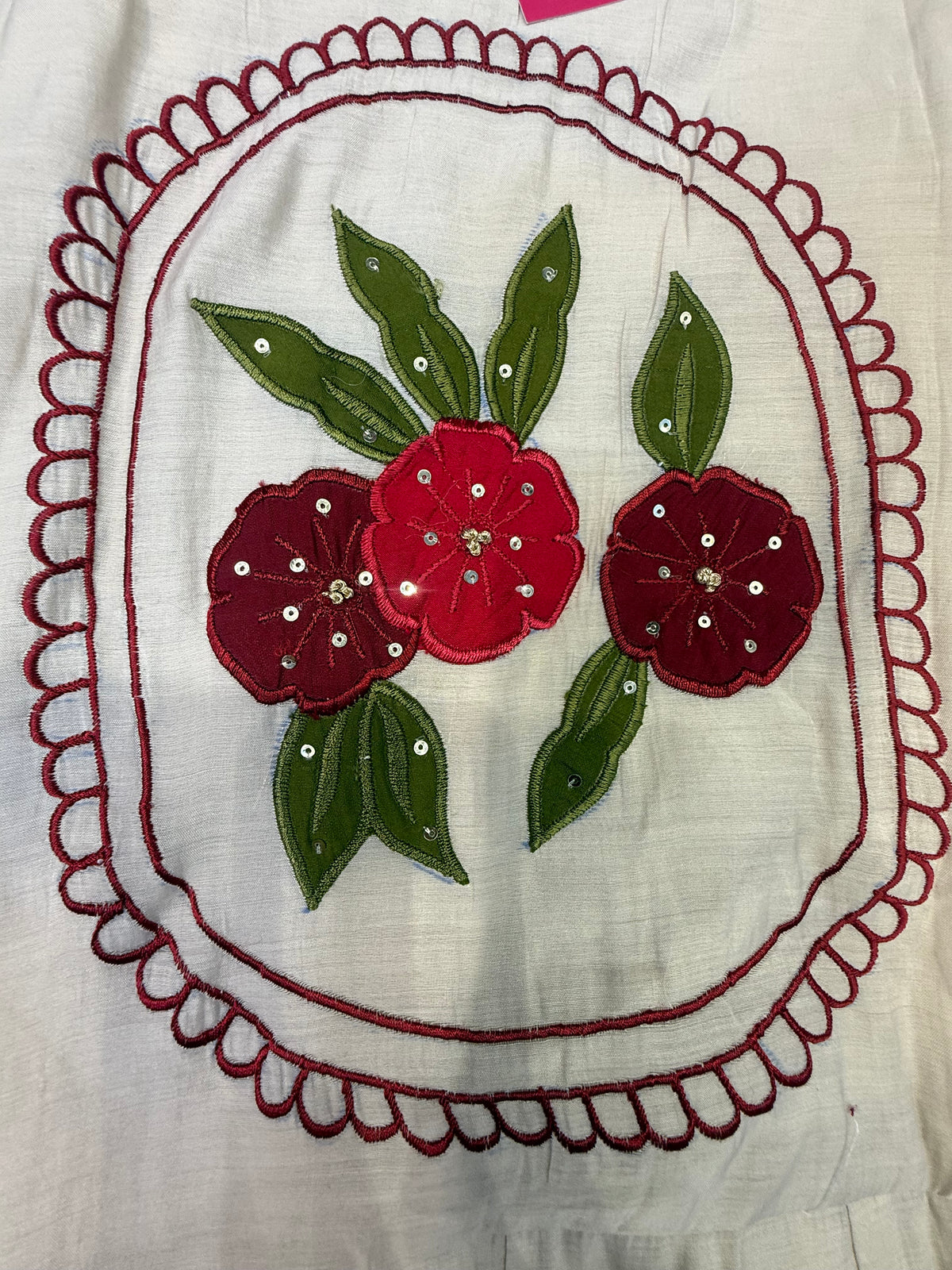 Half white  Embroidery A-line Kurti With Pant and Scallop Dupatta -HSC1204