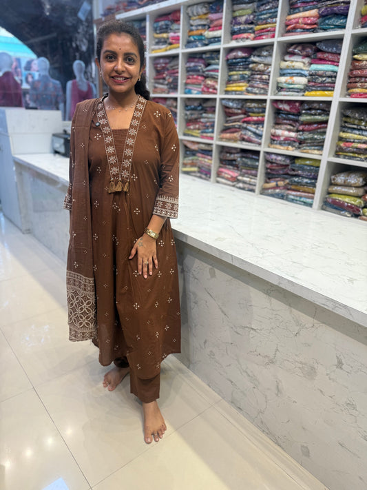 Bandini Printed A-line Kurti With Pant and Dupatta